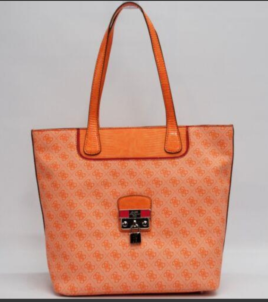 Guess Hewitt Orange Multi Signature Handbag Purse